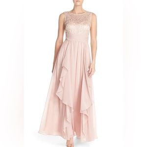 Eliza J Sequin Lace & Chiffon Gown in Blush Pink